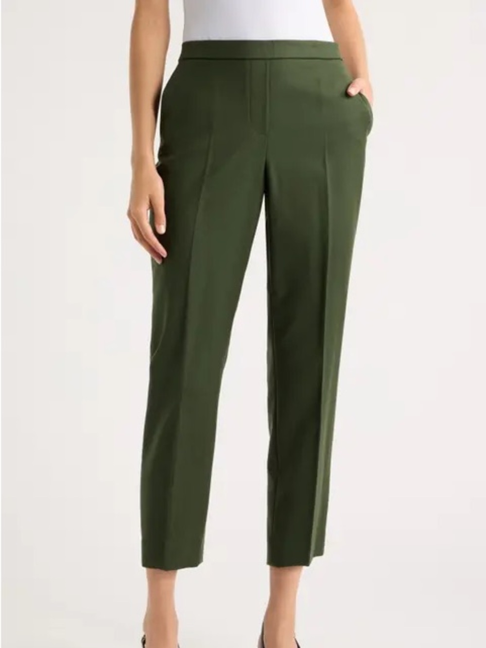 Theory Treeca Pull-On Cropped Pants Women’s 4 Olive Green Linen Blend Ankle